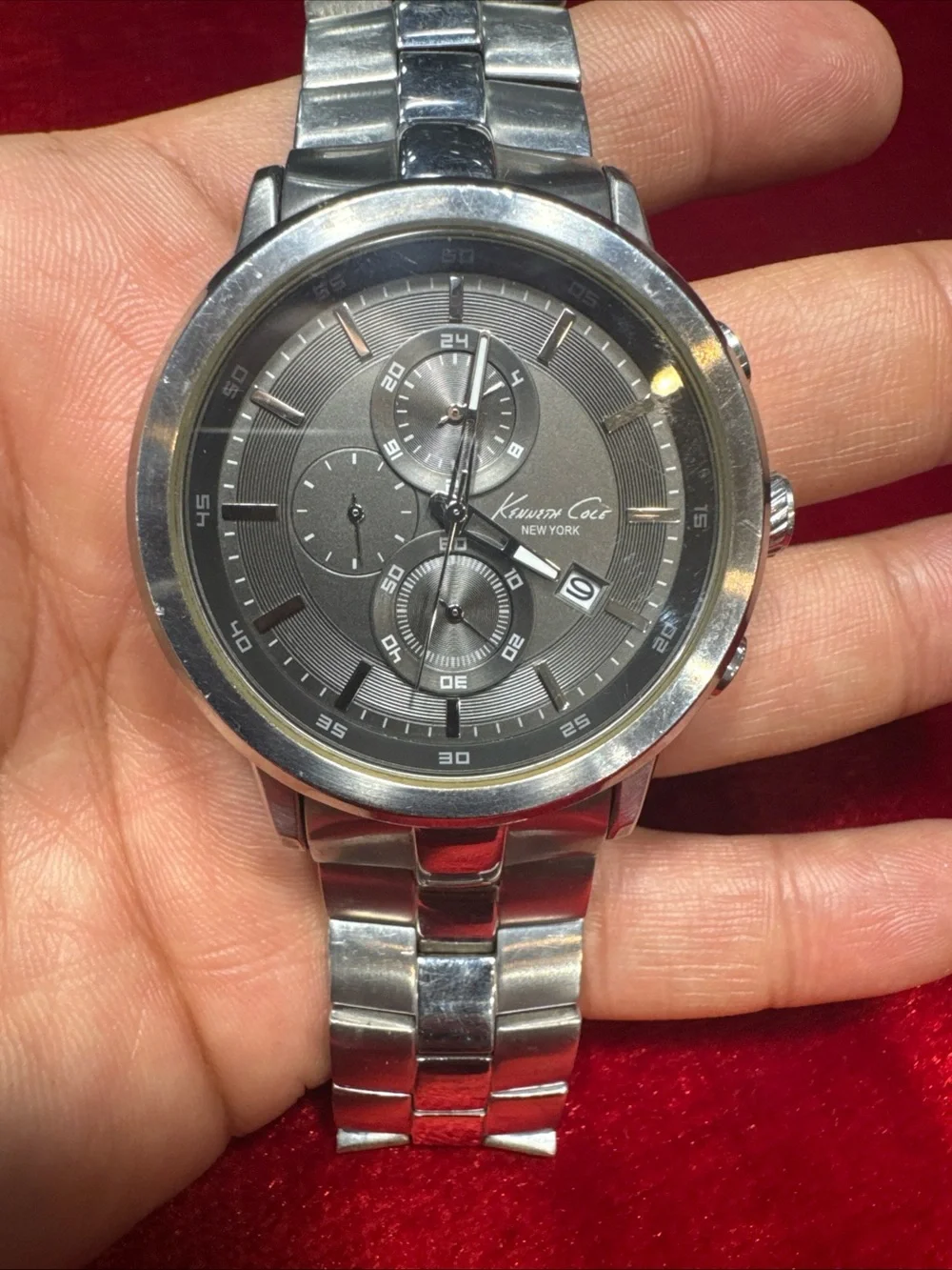 Kenneth Cole New York Chronograph Stainless Steel Watch Working Gray Dial